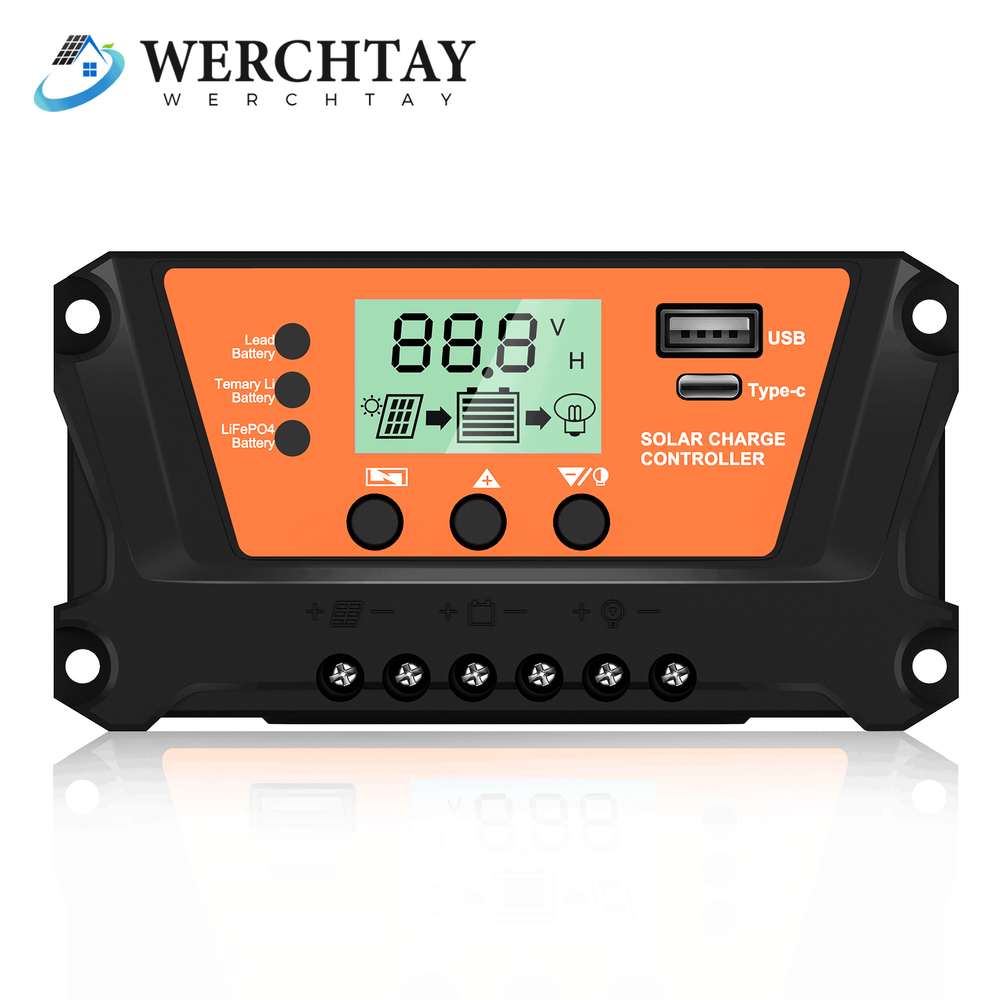30 Solar Panel Battery Charge Controller 12V/24V Auto Regulator LCD USB Type-C