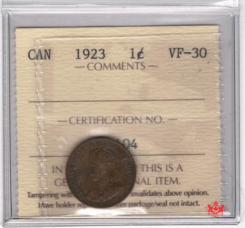1923 Canada 1 Cent - ICCS VF30 - FN 104