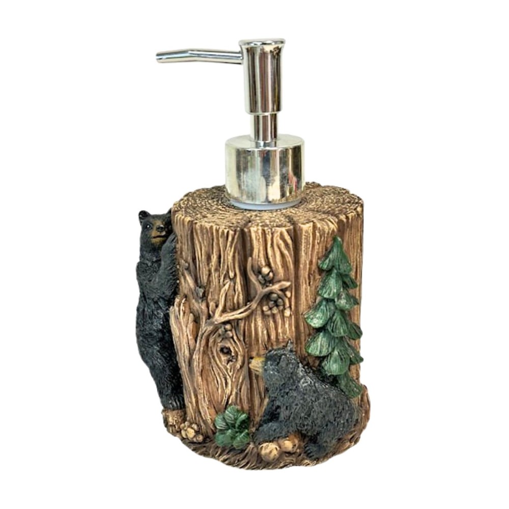 Rustic Bear-Themed Pump Bottle Dispenser - Decorative Liquid Soap Dispenser for