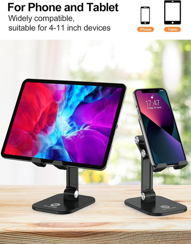 OCYCLONE Phone Stand, Adjustable Height and Angle Foldable Cell Black
