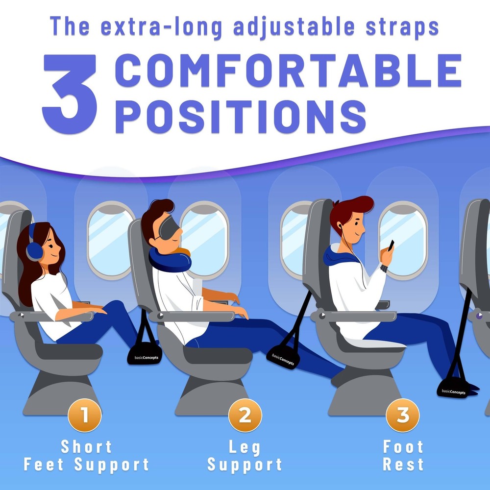 BASIC CONCEPTS Airplane Foot Hammock for Plane Travel 1 pack, Black