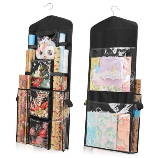 Wrapping Paper Storage, Gift Wrap Organizer Holder Double-Sided Hanging Black