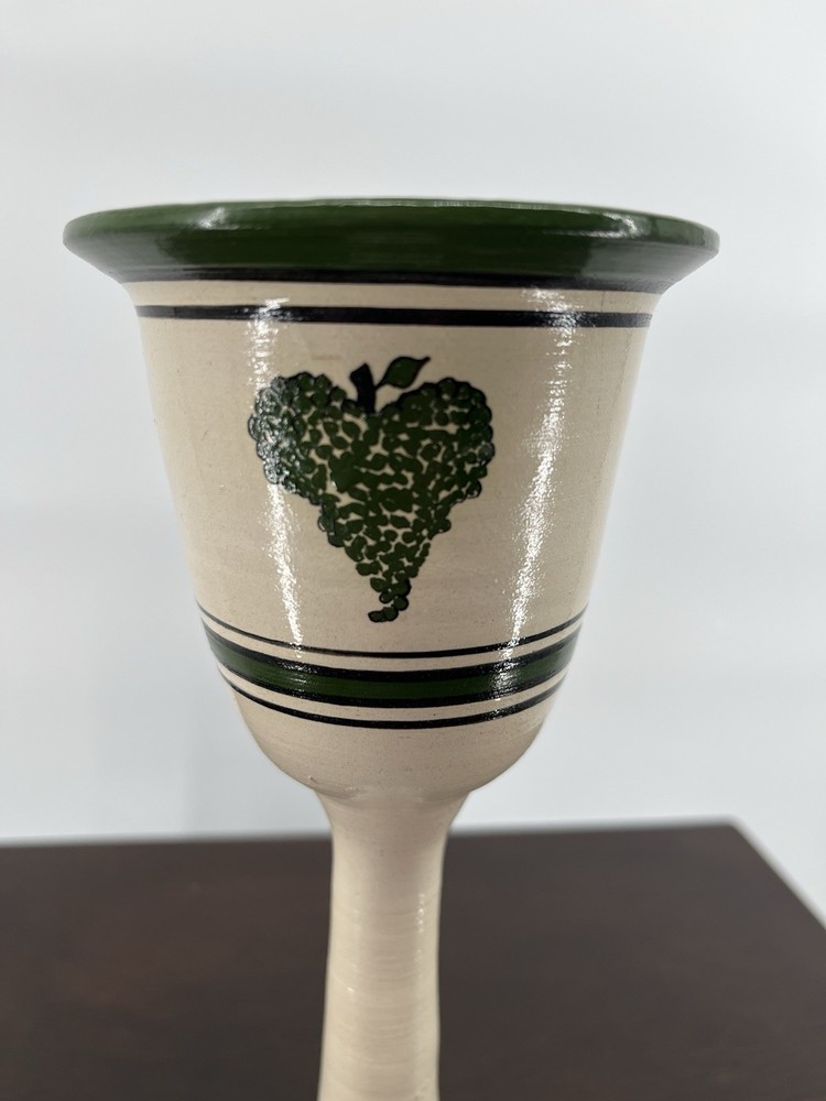 Ceramic Kiddush Cup 9” Tall Signed Lynny Hebrew Blessing Bracha Hagafen Goblet