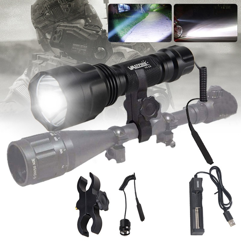 10000LM LED Flashlight 800 Yards Hunting White Light Torch Predator Scope Mount