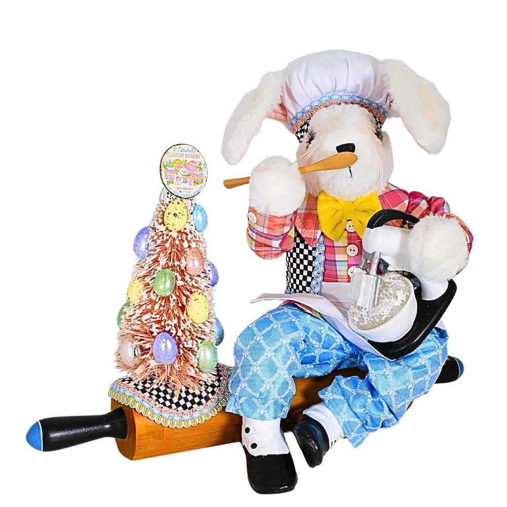 Karen Didion Bunny On Rolling Pin Figurine Easter Kitchen