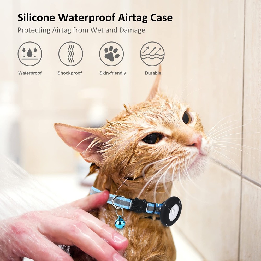 SimpleThings Air-tag Cat Collar Holder, Pet Silicone Protective Case 2 Black