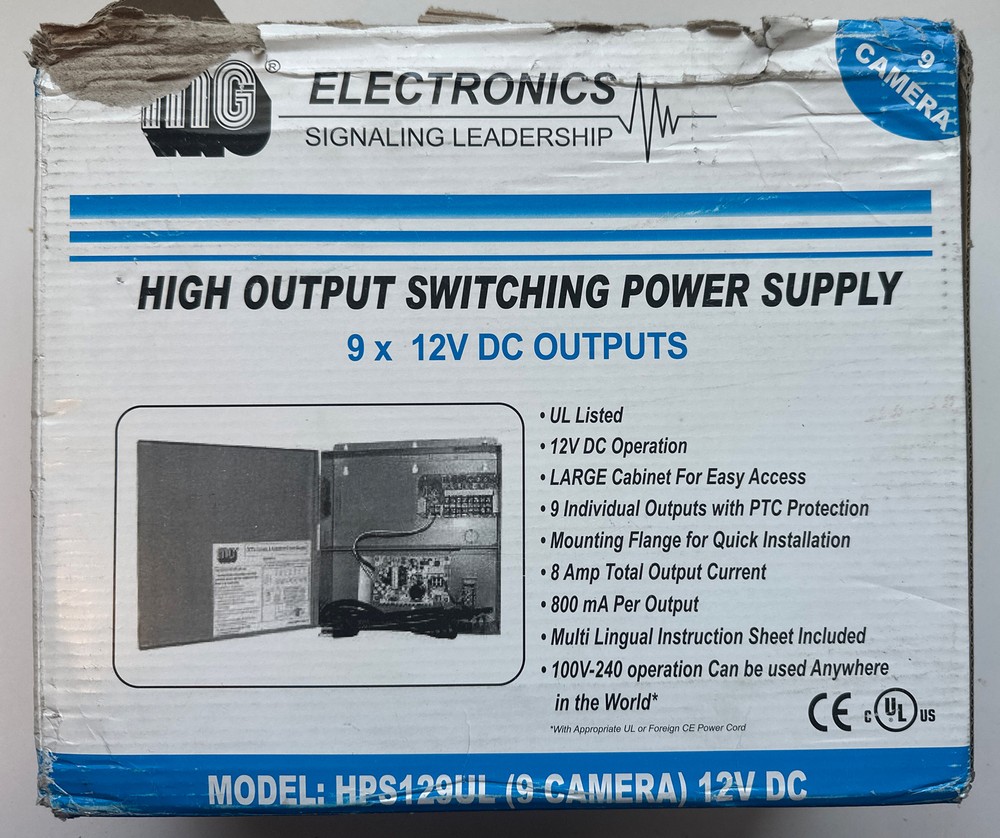 MG Electronics Model# Hps129ul 9 Camera High Output Switching Power Supply New