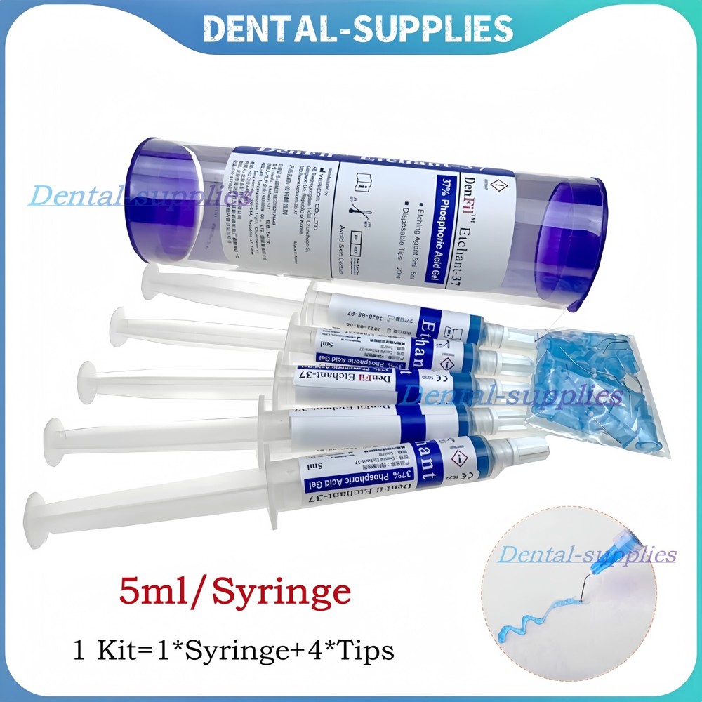 DenFil Etchant Dental 37% Phospharic Acid Etch Etching Gel Agent Syringe + Tips