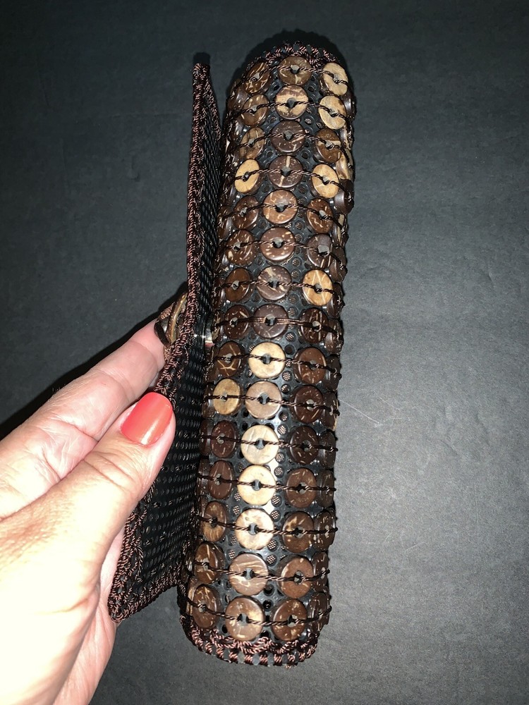 beaded coconut crocheted clutch bag
