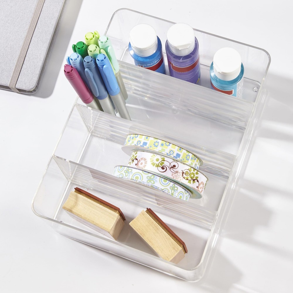 STORi 4-Compartment Clear Plastic Organizer, Rectangular Divided Makeup and V...