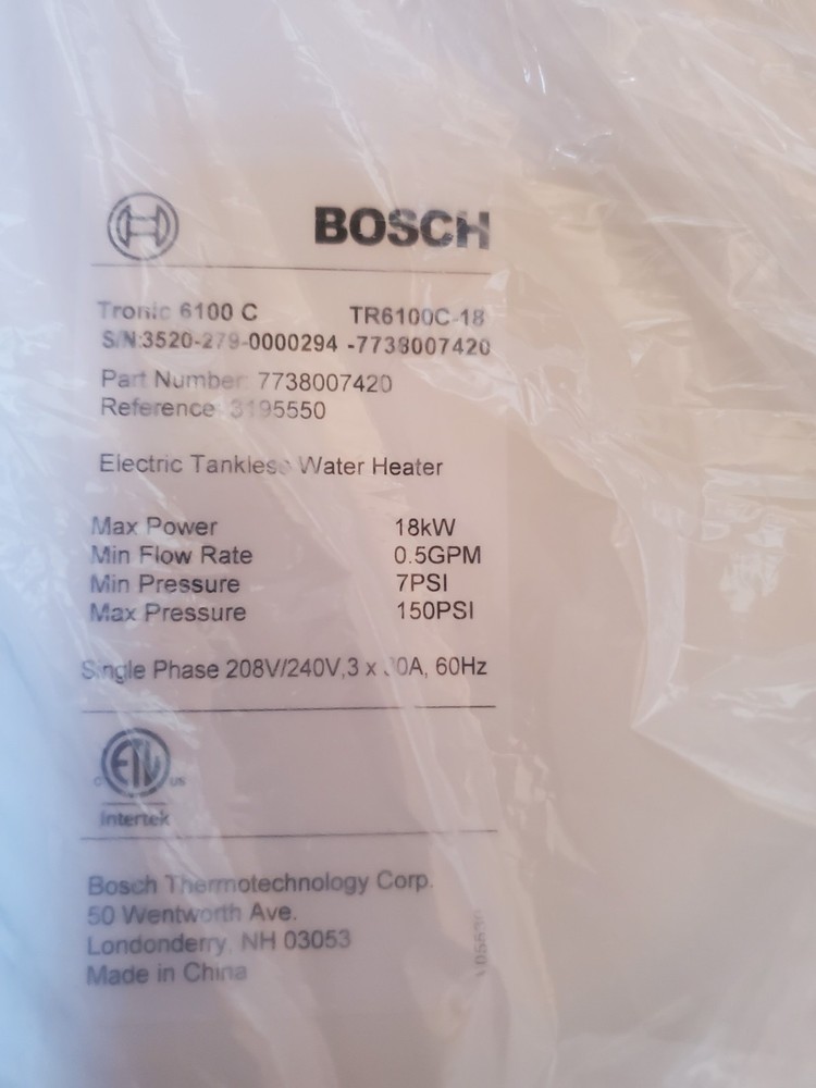 Bosch Thermotechnology Tronic 6100 Electric Tankless Water Heater, 18 kW, White