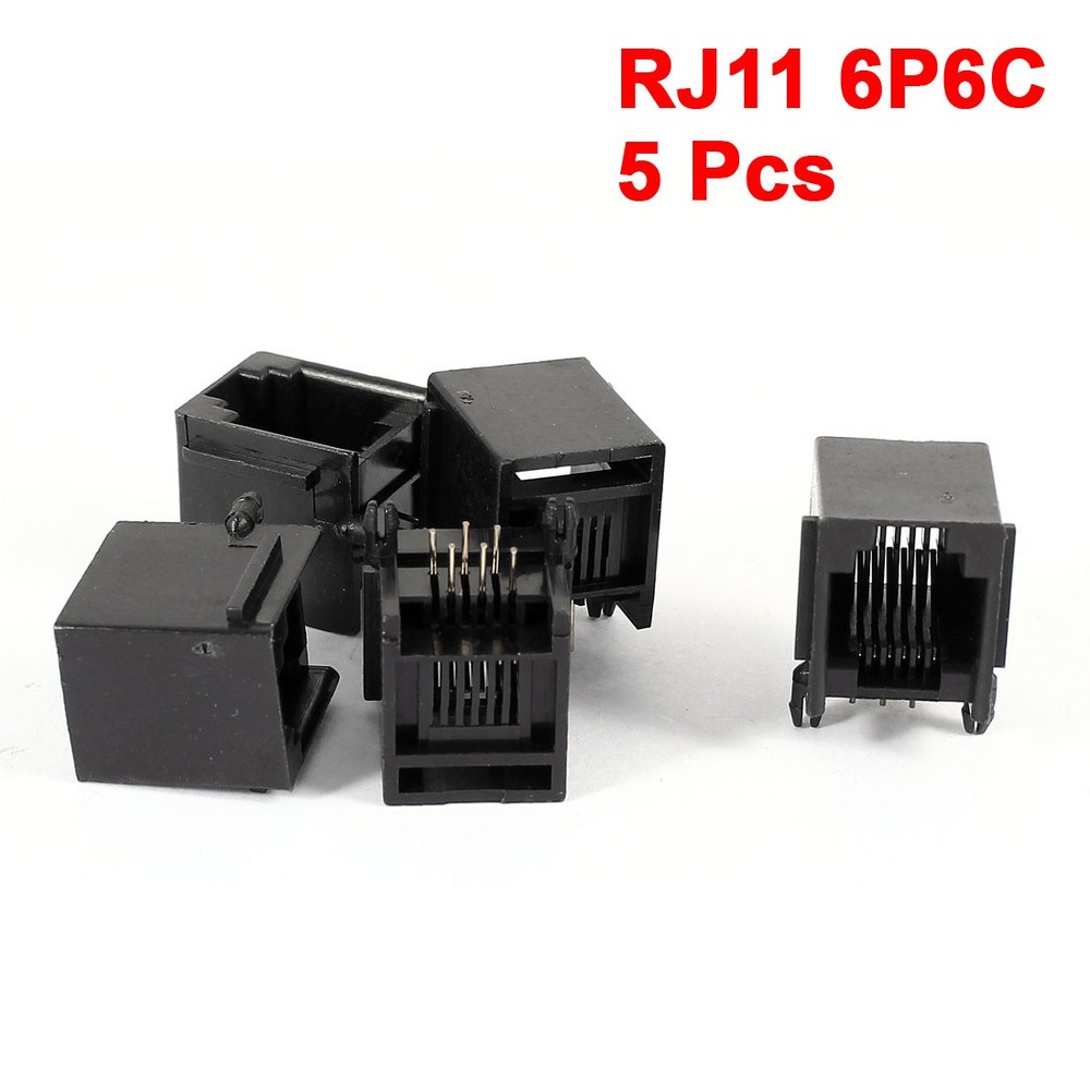 5 Pieces Right Angle PCB 6P6C RJ11 Socket Modular Jack Telephone Connector
