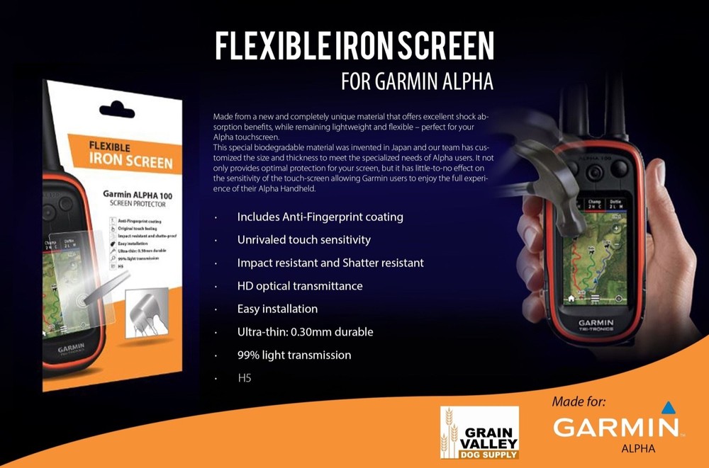 Grain Valley Garmin Alpha 100 Handheld Flexible Iron Screen Protector