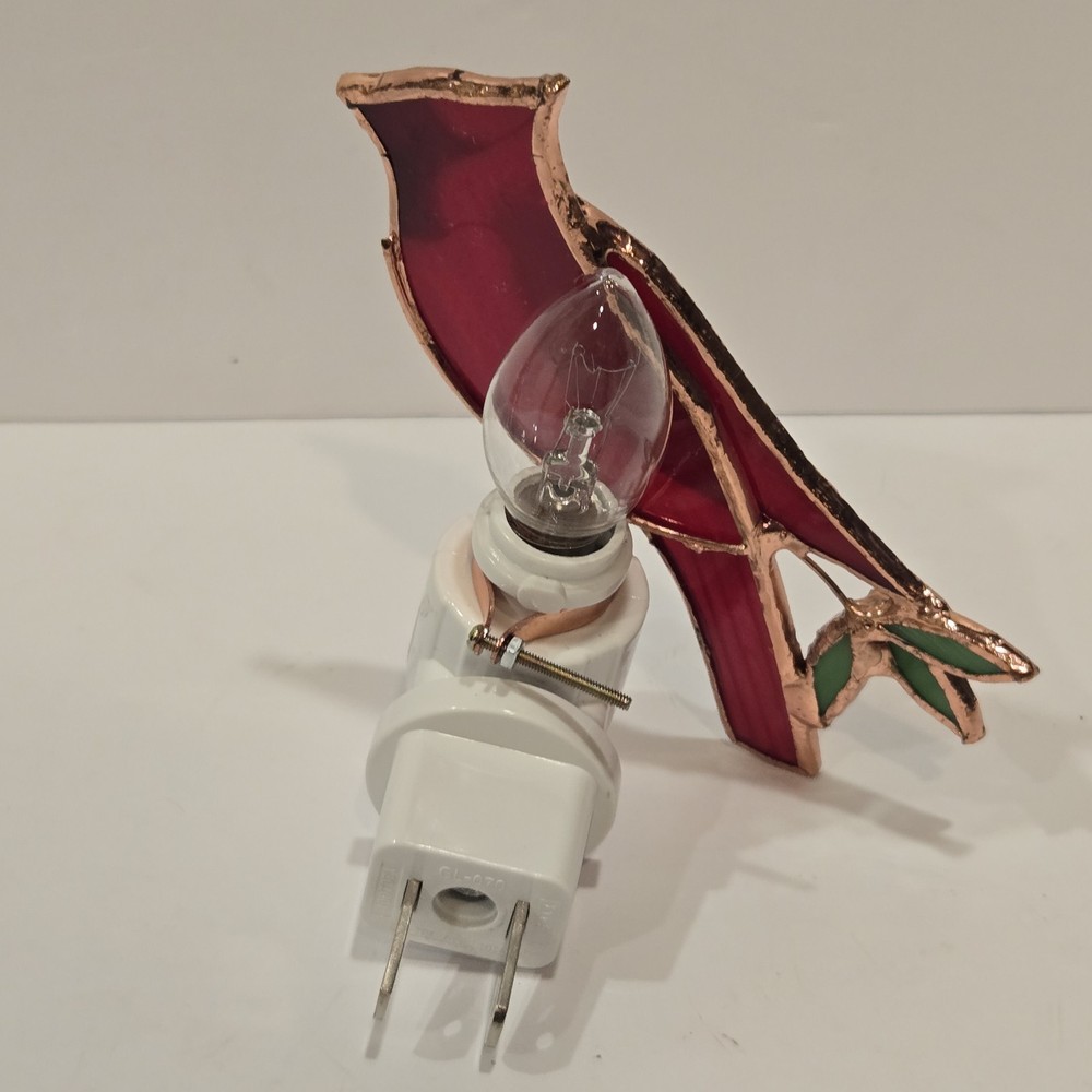 Cardinal STAINED GLASS NIGHTLIGHT NIGHT LIGHT On / Off Switch Works Red Bird