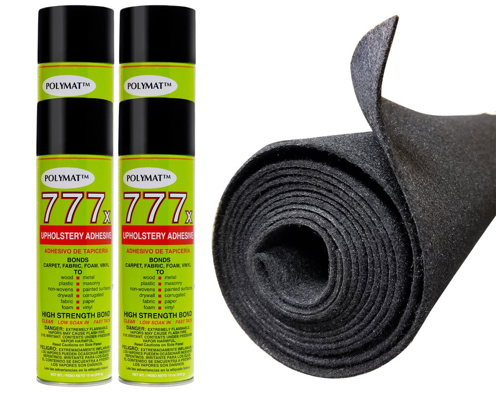 16FT x 45" CHARCOAL SPEAKER BOX CARPET + 4 777 CANS SPRAY GLUE ADHESIVE
