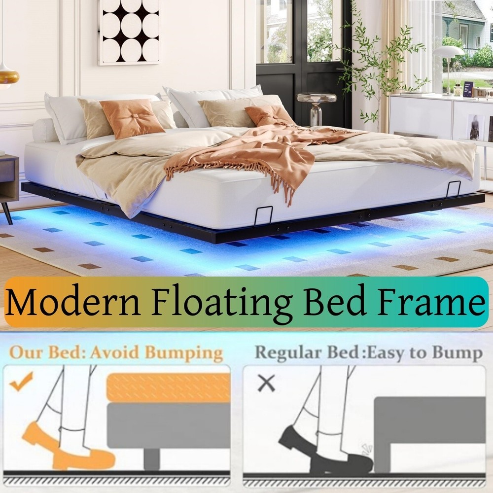 King Size Floating Bed Frame with Smart RGB LED Light 'Modern Platform Bed Frame