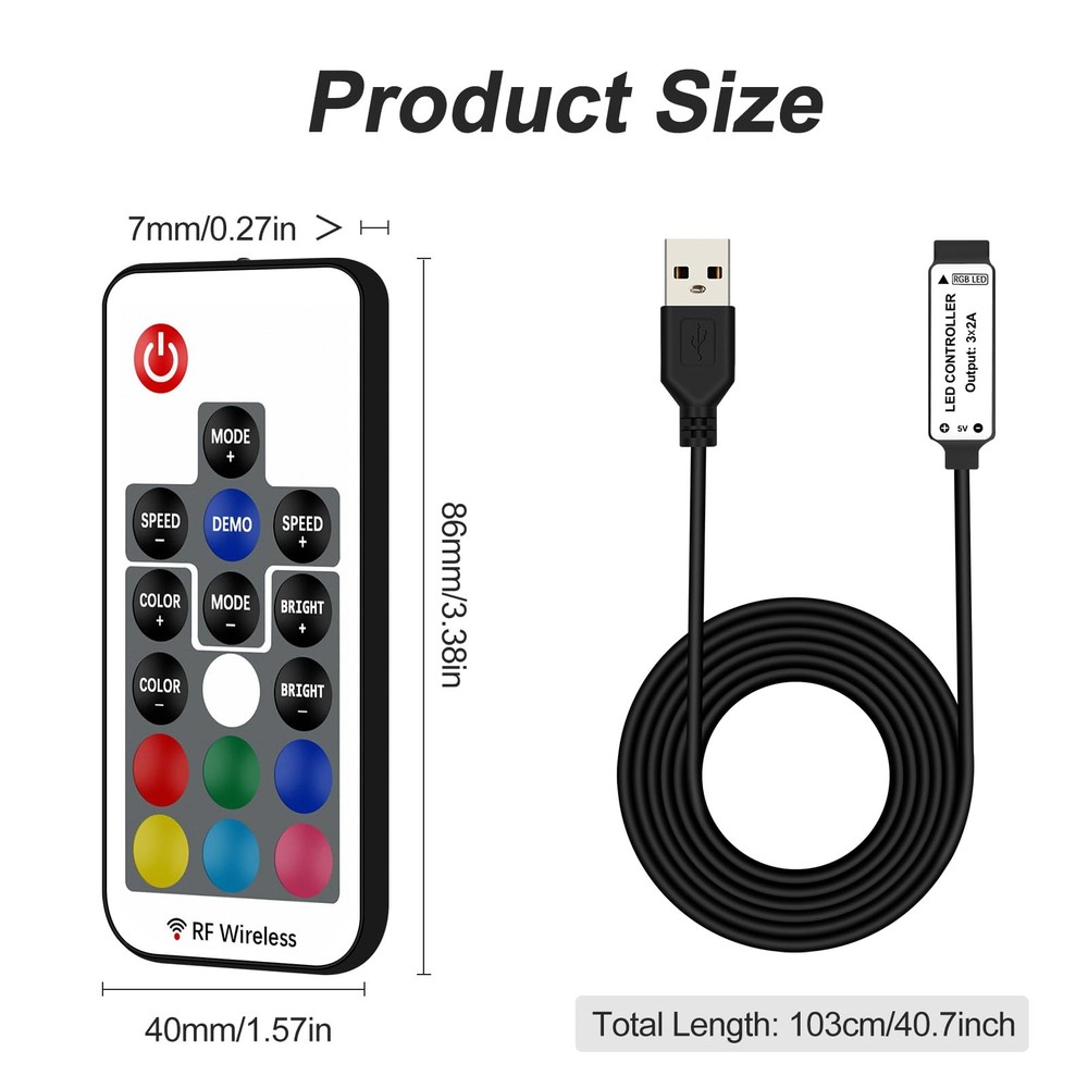 RF Wireless Remote LED Controller, 17 Keys Wireless Remote Control Dimmer Con...