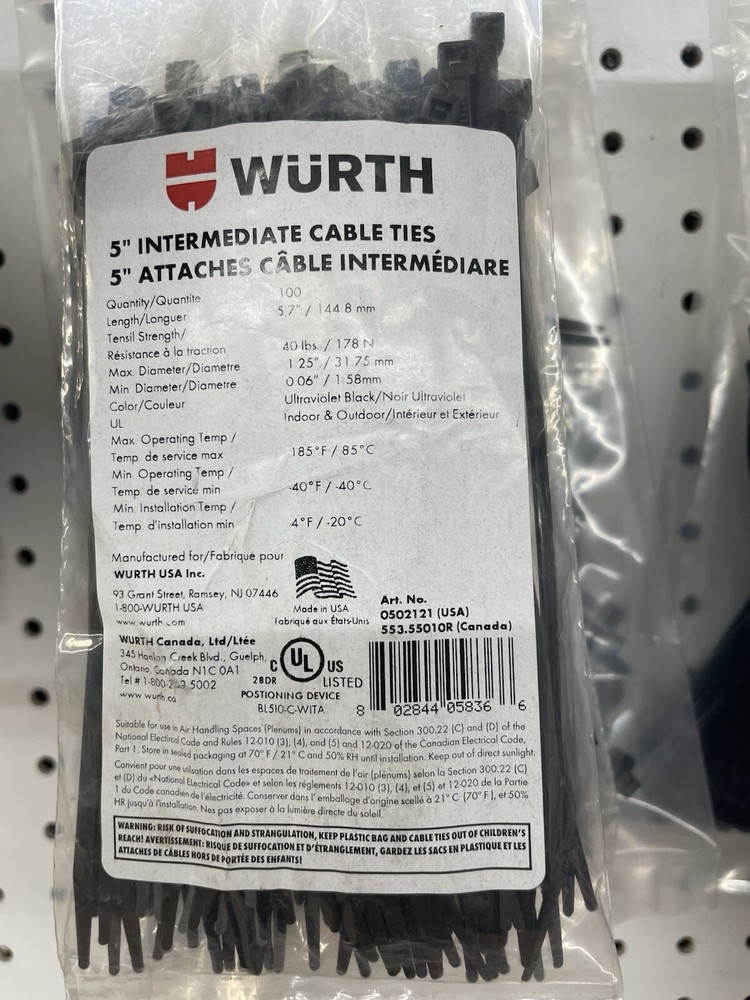 Wurth 5” Intermediate Cable Ties-UV Black (100 Pack)