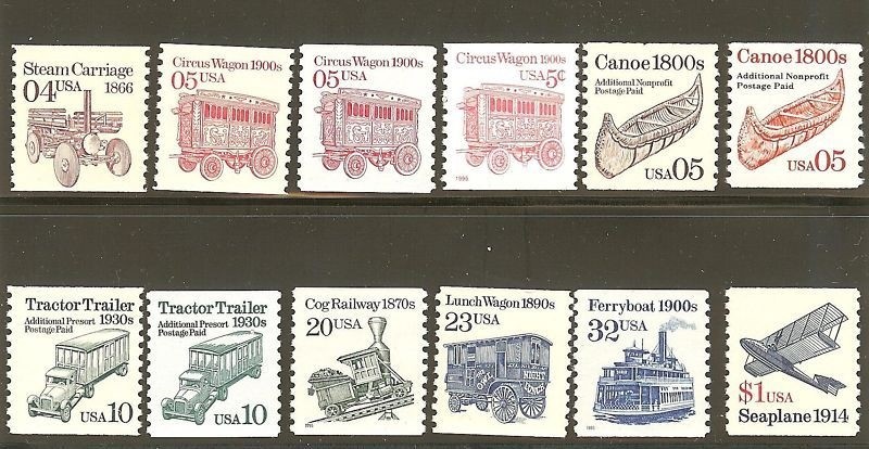 US Scott # 2451 - 2468 Transportation Coils MNH