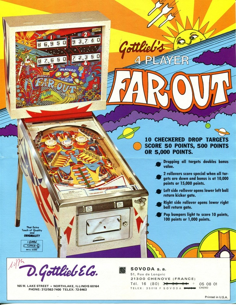 Far Out Gottlieb Pinball Flyer / Brochure / Ad