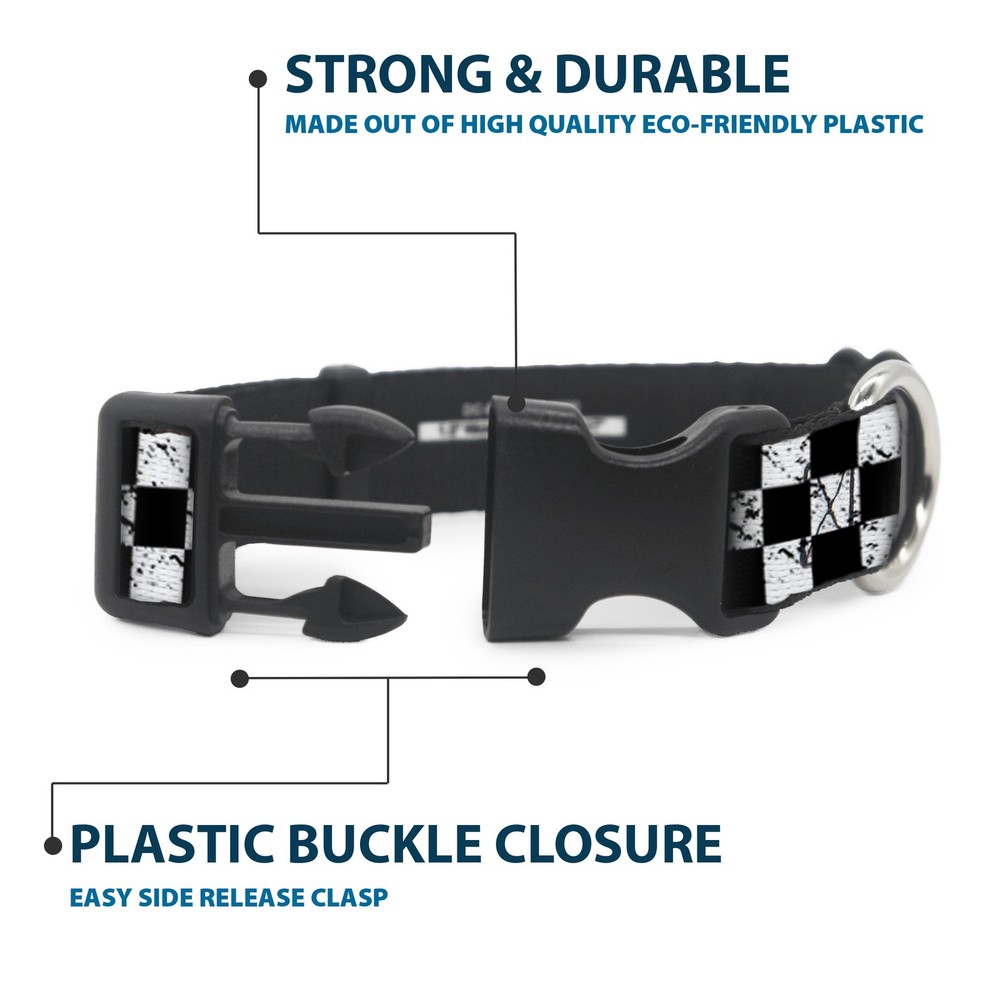 Plastic Clip Collar Checker Weathered2 Black/White Medium 11-16.5"