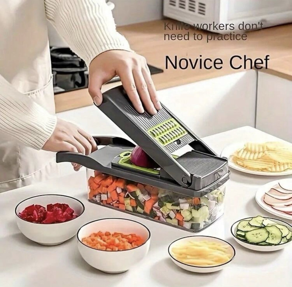 Multi-Functional Vegetable & Fruit Chopper Set 8-Piece, Green/Black