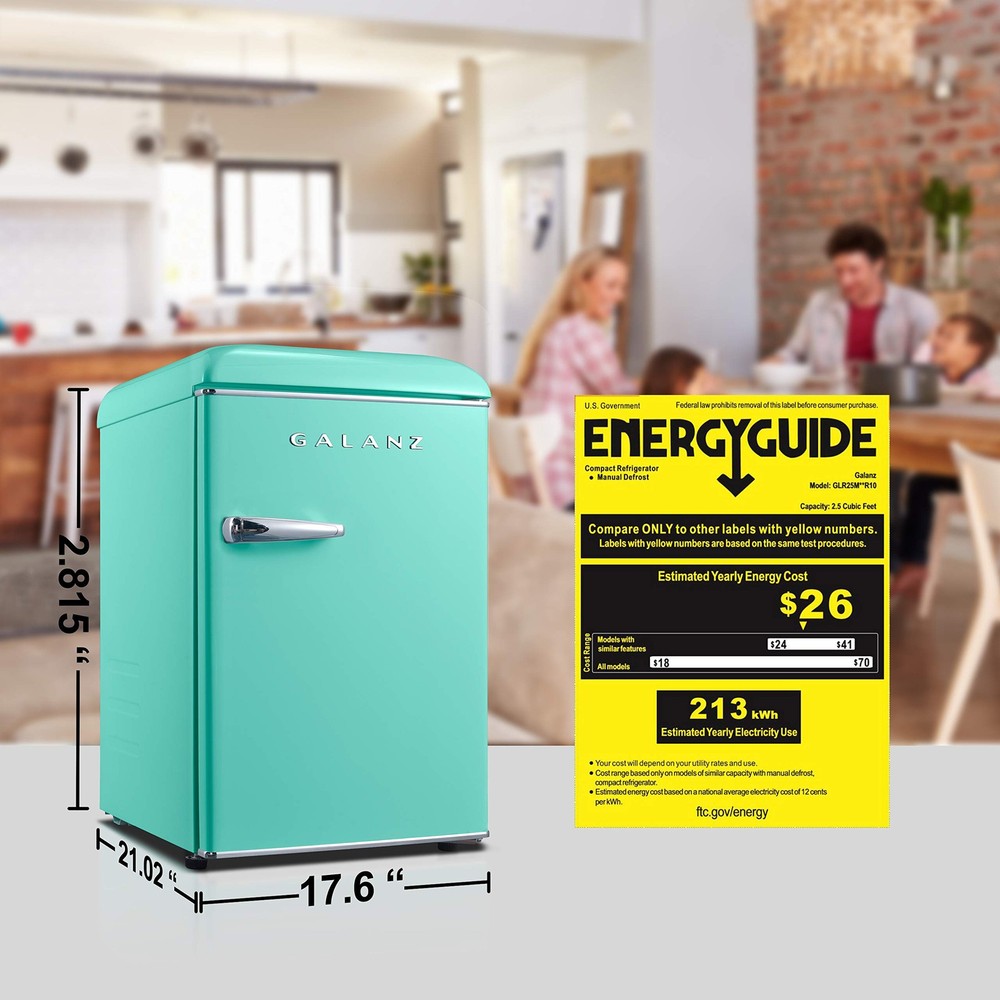 GLR25MGNR10 Compact Refrigerator, Mini Fridge with Single Doors, Adjustable M...