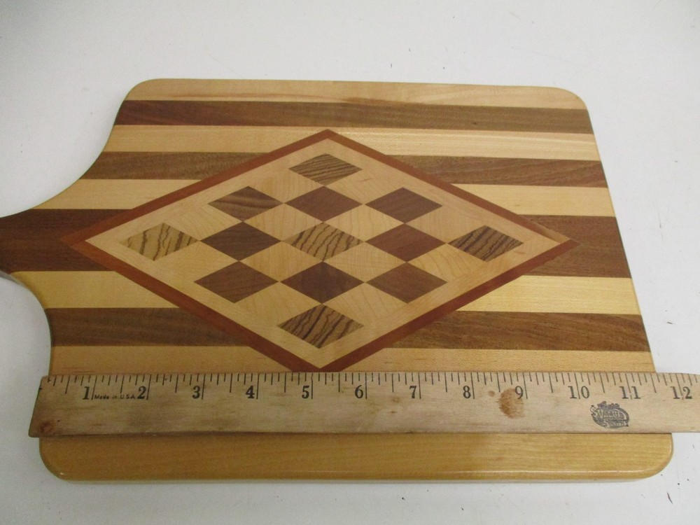 Wood Striped check Inlay Reversible Cutting Board