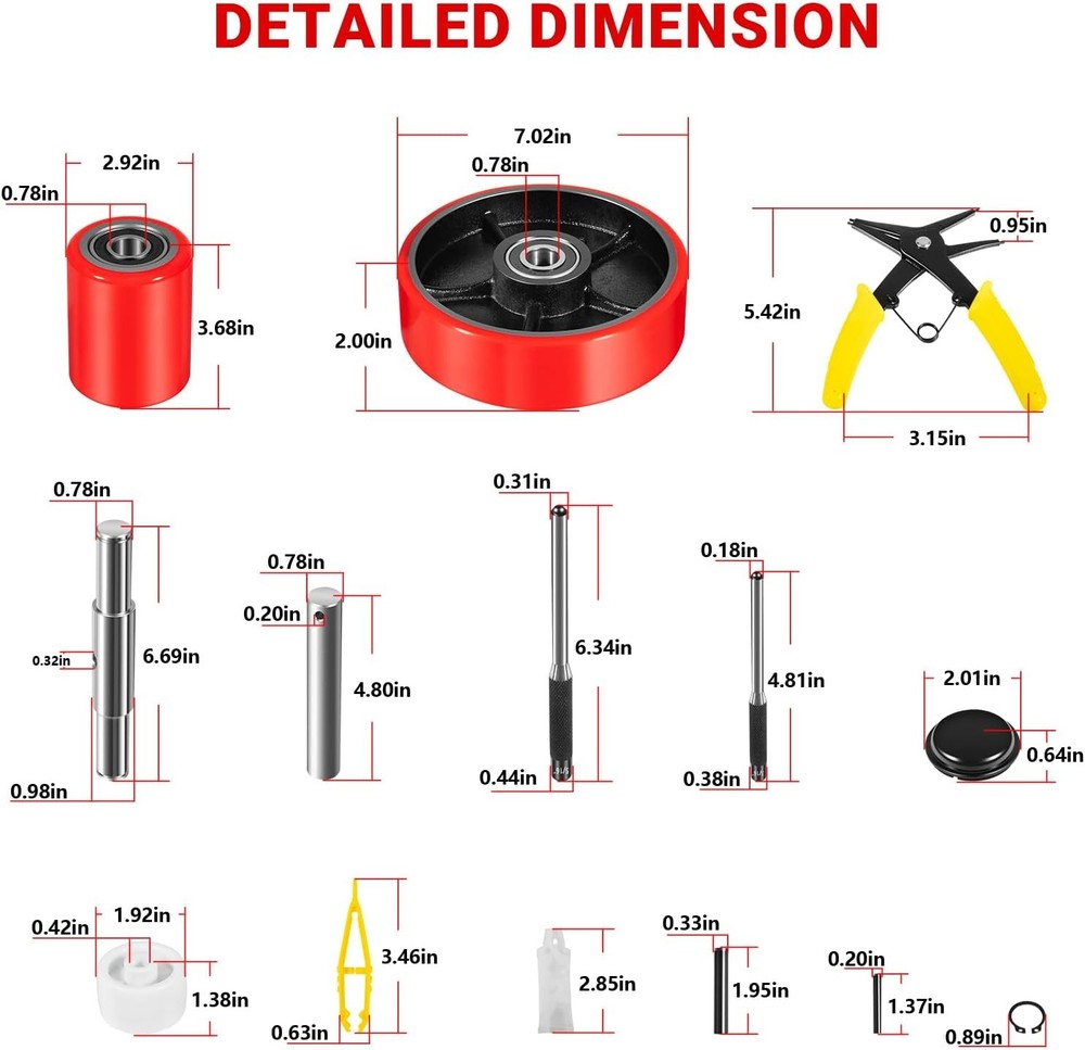 Pallet Jack/Truck Steering Wheels 7" Set with Axle Fasteners Tool Replacement