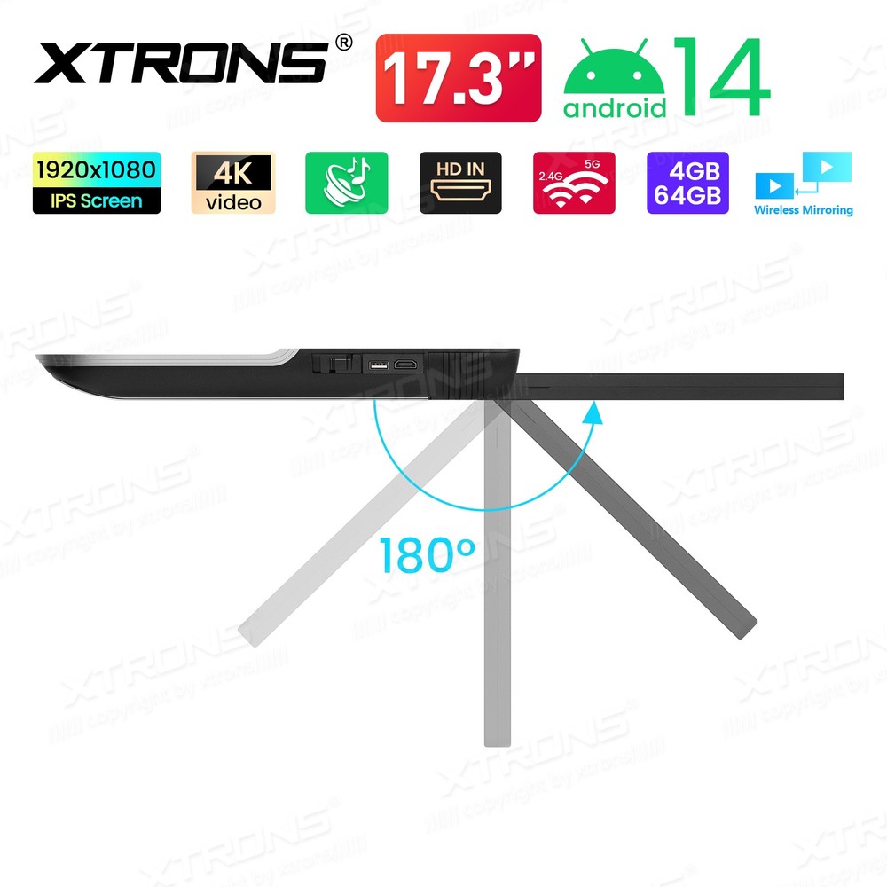 17.3" Car Ceiling Mount TV Android 14 Flip Down Screen 4K Octa Core HDMI WiFi
