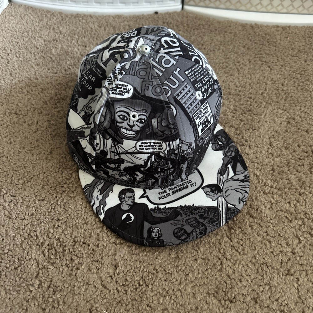 Marvel Comics Character Graphic Fitted Baseball Cap Hat black and white