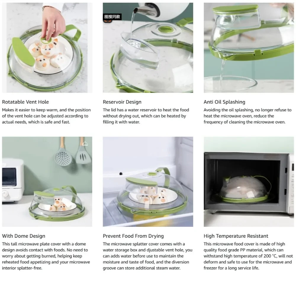 Clear Microwave Splatter Cover with Handle & Steamer Plate Kitchen Tool