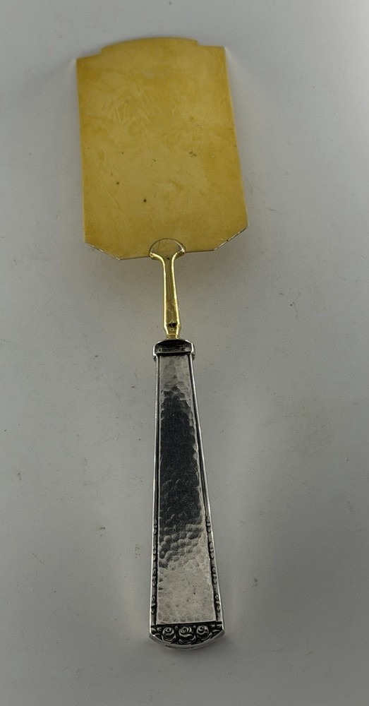 Antique German 800 Solid Silver & Vermeil Cake Server, Hammered Finish