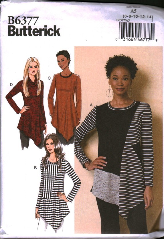 6377 UNCUT Butterick Sewing Pattern Misses Pullover Tunics Asymmetrical Hem OOP