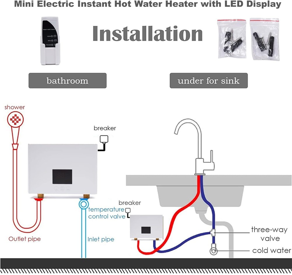 110V KITCHEN ELECTRIC HOT TANKLESS WATER HEATER SHOWER INSTANT BOILER BATHROOM