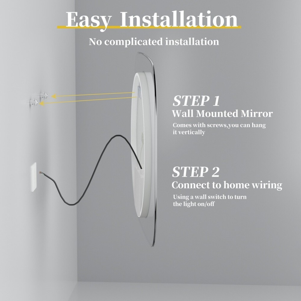 LED Bathroom Mirror Antifog Vanity Mirror Backlit Dimmable Hanging Makeup Mirror
