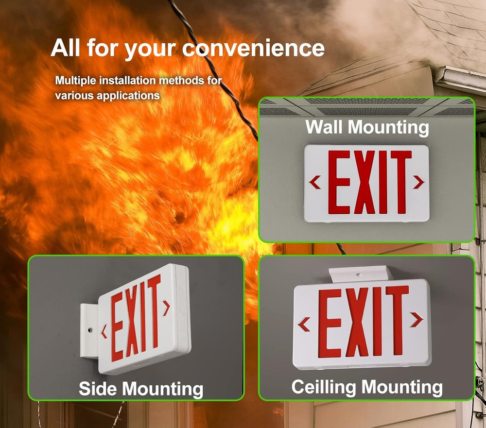 Red Exit Sign with 1.0 Meter Plug in Cord, Plug in Exit Sign with Battery Backup