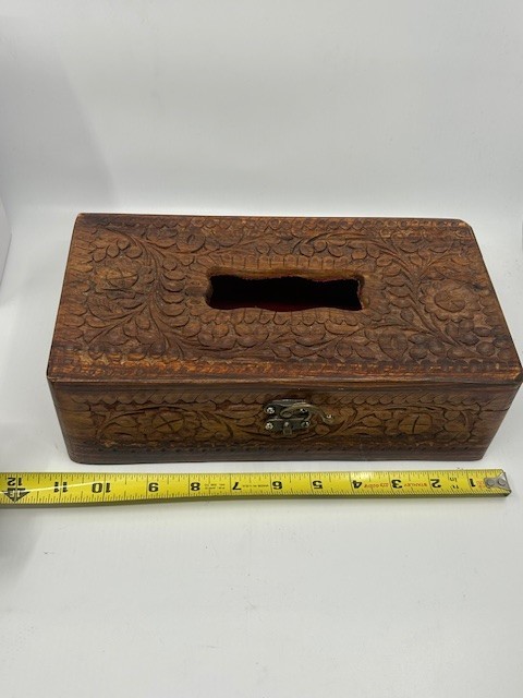 Boho Wooden Handmade Rectangular Tissue Box Hand Tooling With Velvet Lining