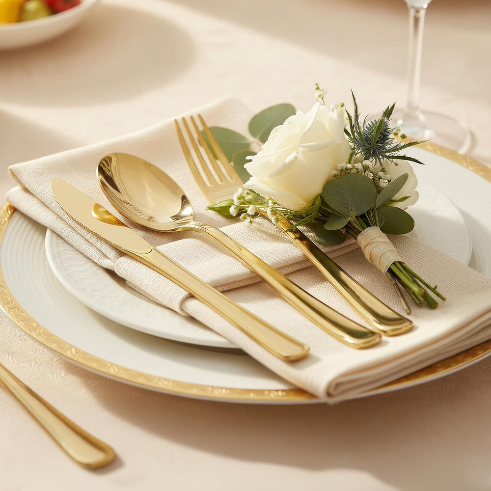 306 Pack Gold Plastic Silverware - Heavy Duty Gold Silverware Set - 102 Forks
