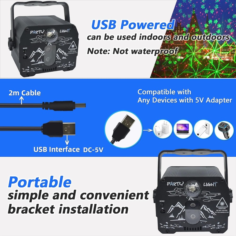 Party DJ Lights with Remote Control, Portable Mini Disco Ball Usb Powered 7