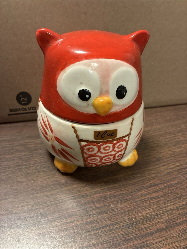 Temptations Owl Nesting Measuring Cup Set - 5 Piece Ceramic Kitchen Bakeware RED