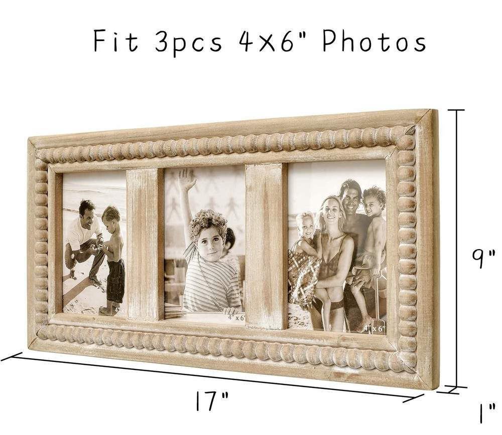 Rustic Distressed Picture Frames Collage with Decorative Beads, 3 Opening 4x6...