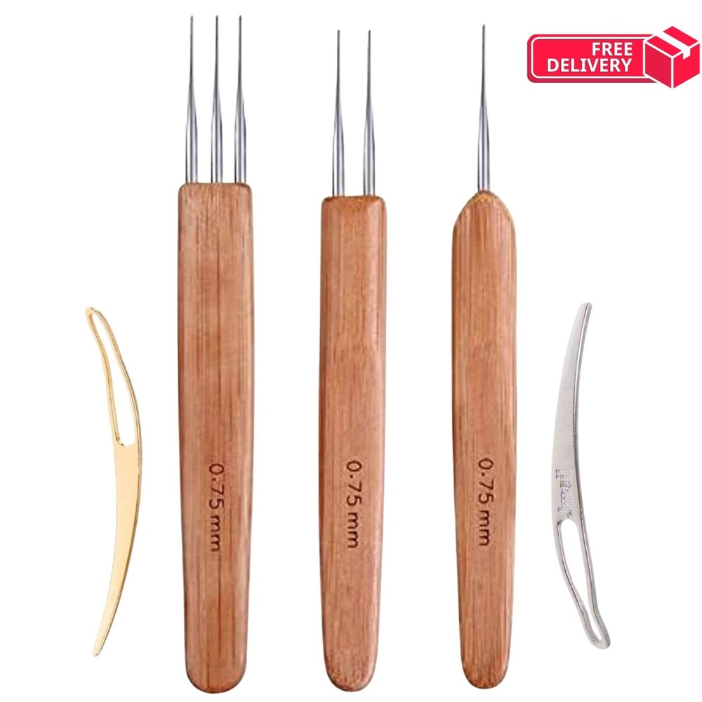 Bamboo Handle Dreadlock Hook Crochet Needle Tool Braiding Hair Locking Tool