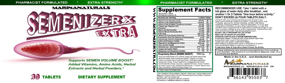 SEMENIZERX EXTRA - Loads Volumizer. Testosterone Booster.