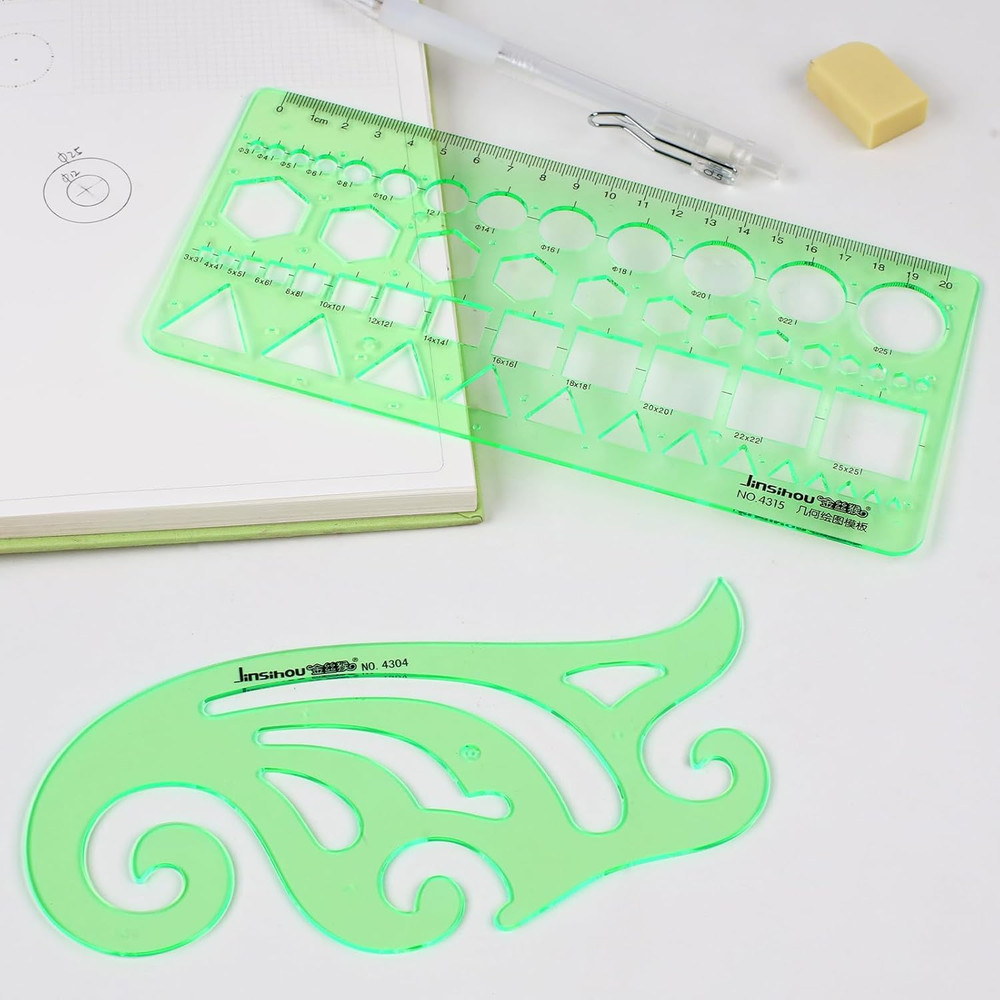11PCS Geometric Drawings Templates, Drafting Stencils Measuring Tools, Transpare