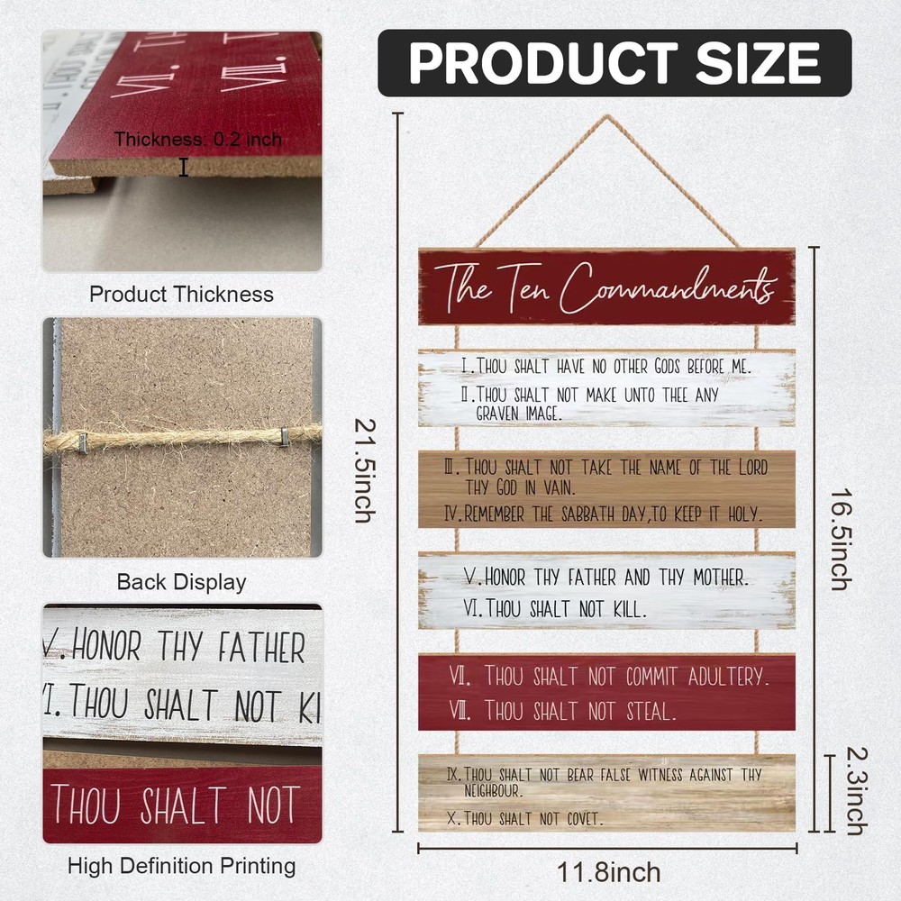 The 10 Commandments Christian Wall Art, Bible Verse Religious Decor, Scriptur...