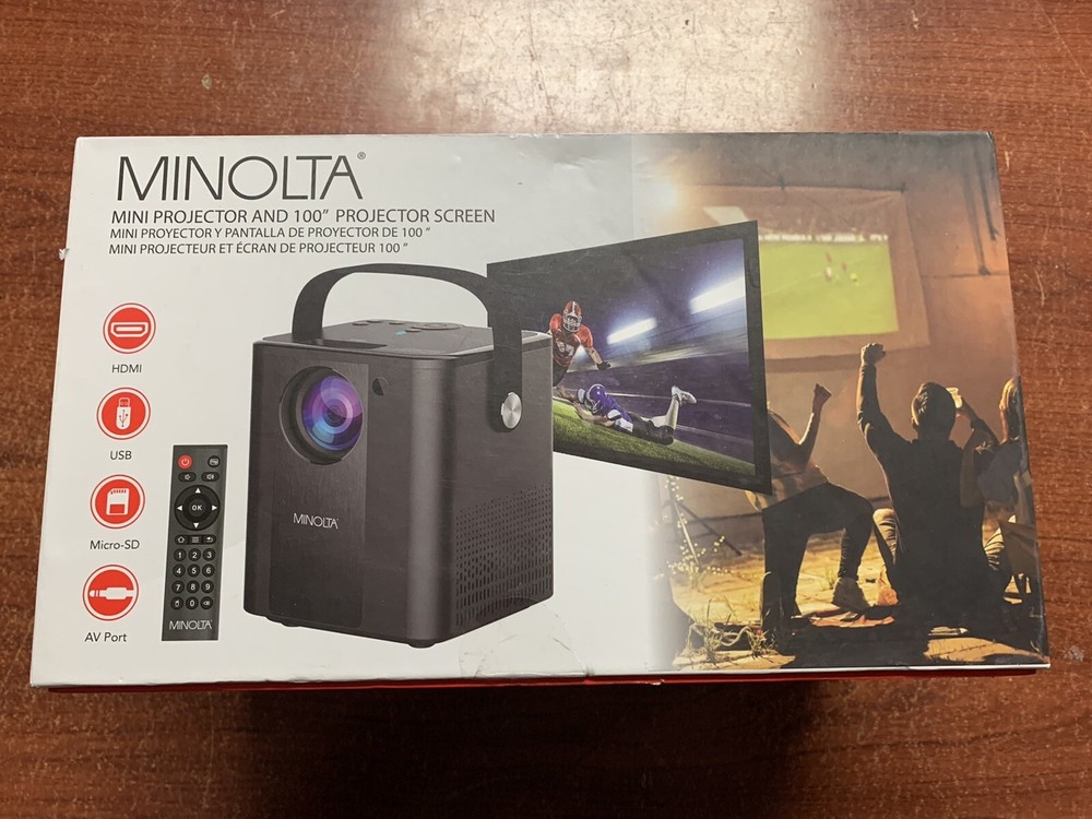 Minolta MN674 Portable Mini Projector HD Bundle Pack With 100" Screen Remote New