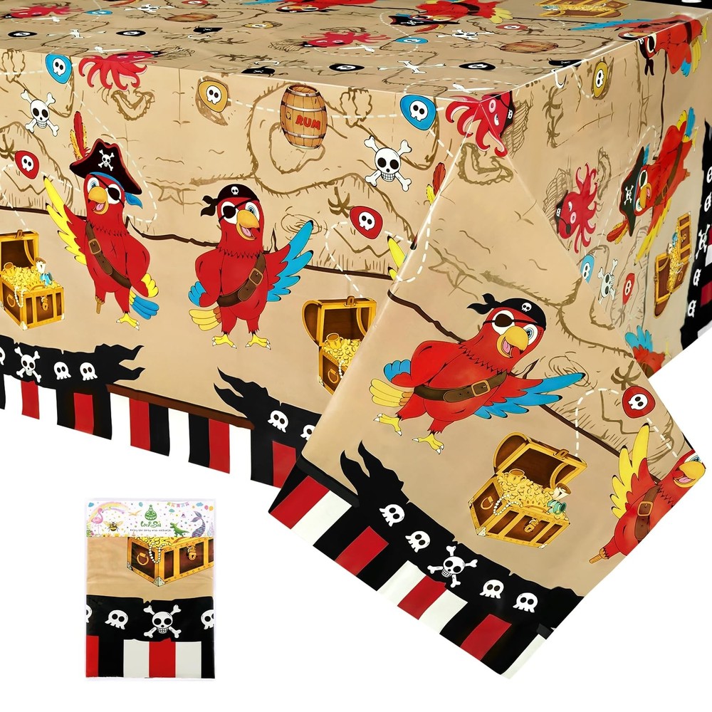 WERNNSAI Pirate Party Tablecloth - 1 Pack 108" x 54" (Rectangular), Brown 1pc