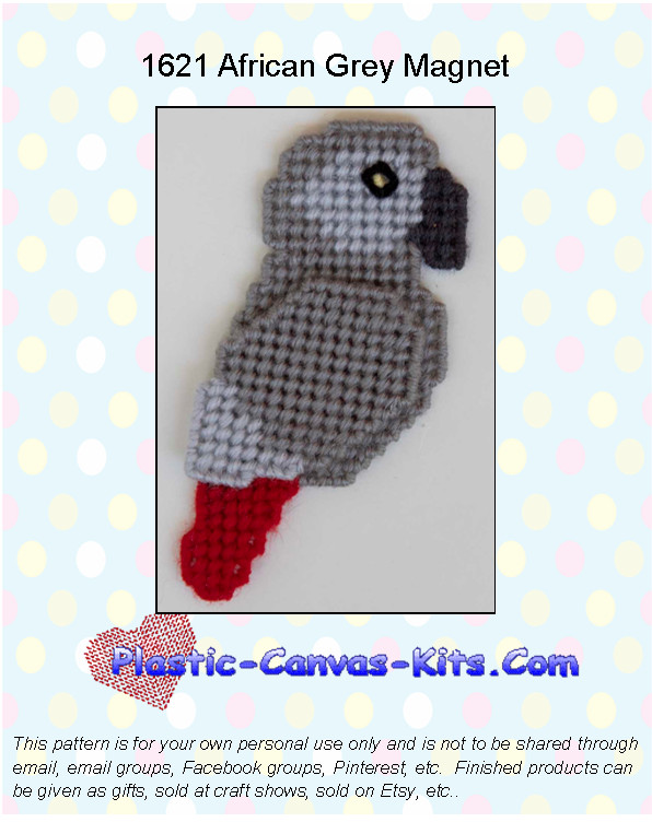 African Grey Magnet - Plastic Canvas Pattern or Kit