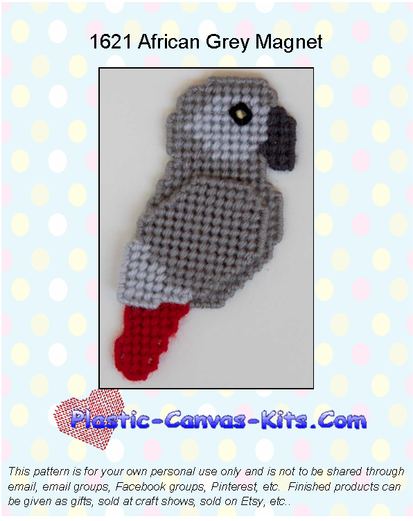 African Grey Magnet - Plastic Canvas Pattern or Kit
